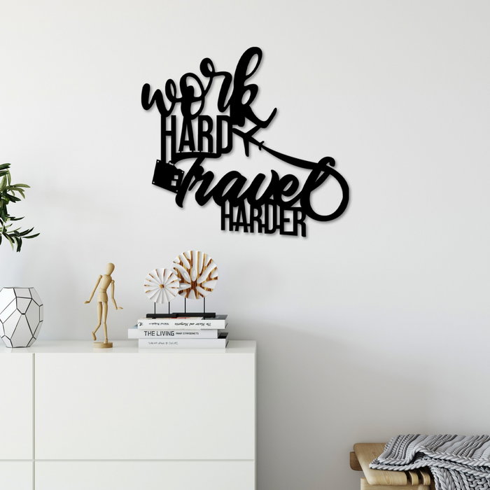 Wallity Work Hard Travel Harder Escultura de pared en Negro Wallity Work Hard Travel Harder Escultura de pared en Negro